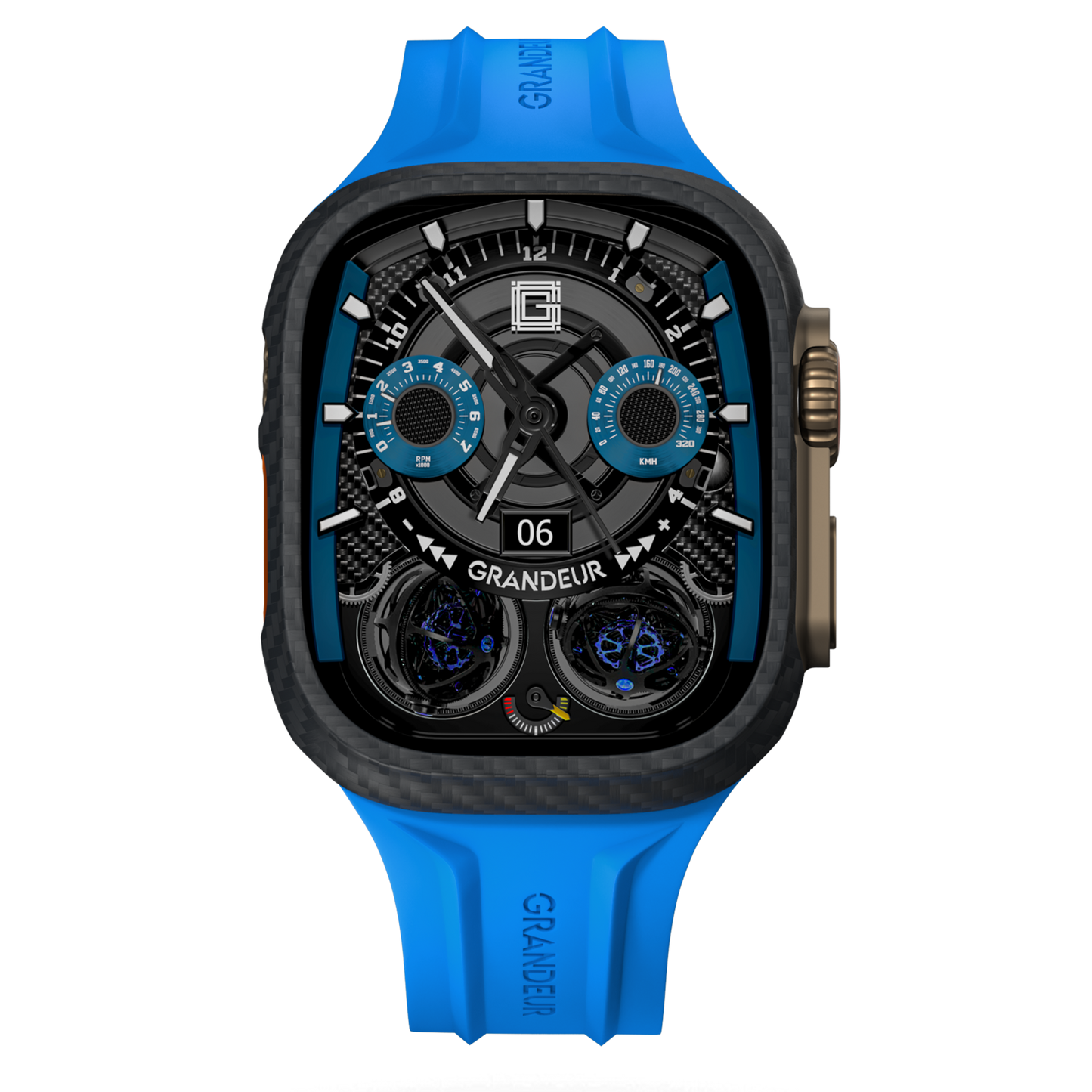 Carbon Fiber Apple Watch Case - Light Blue Strap