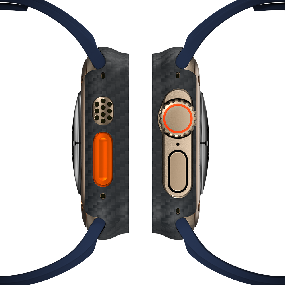 Carbon Fiber Apple Watch Case - Deep Navy Strap