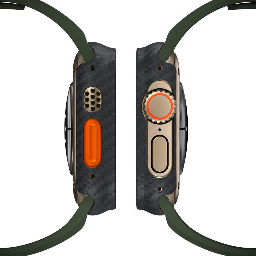 Carbon Fiber Apple Watch Case - Military Green Strap
