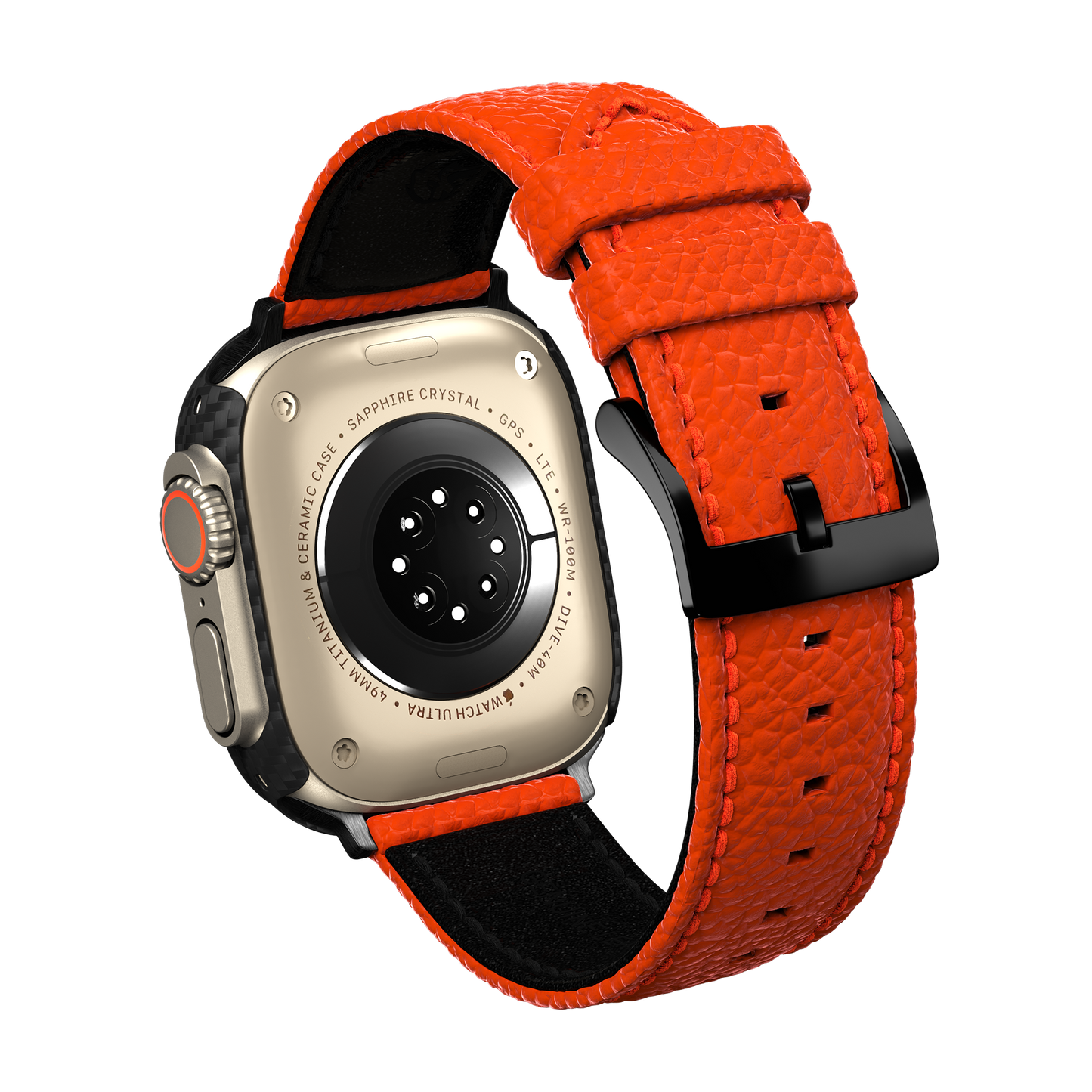 Togo Leather Apple Watch Strap - mandarin orange
