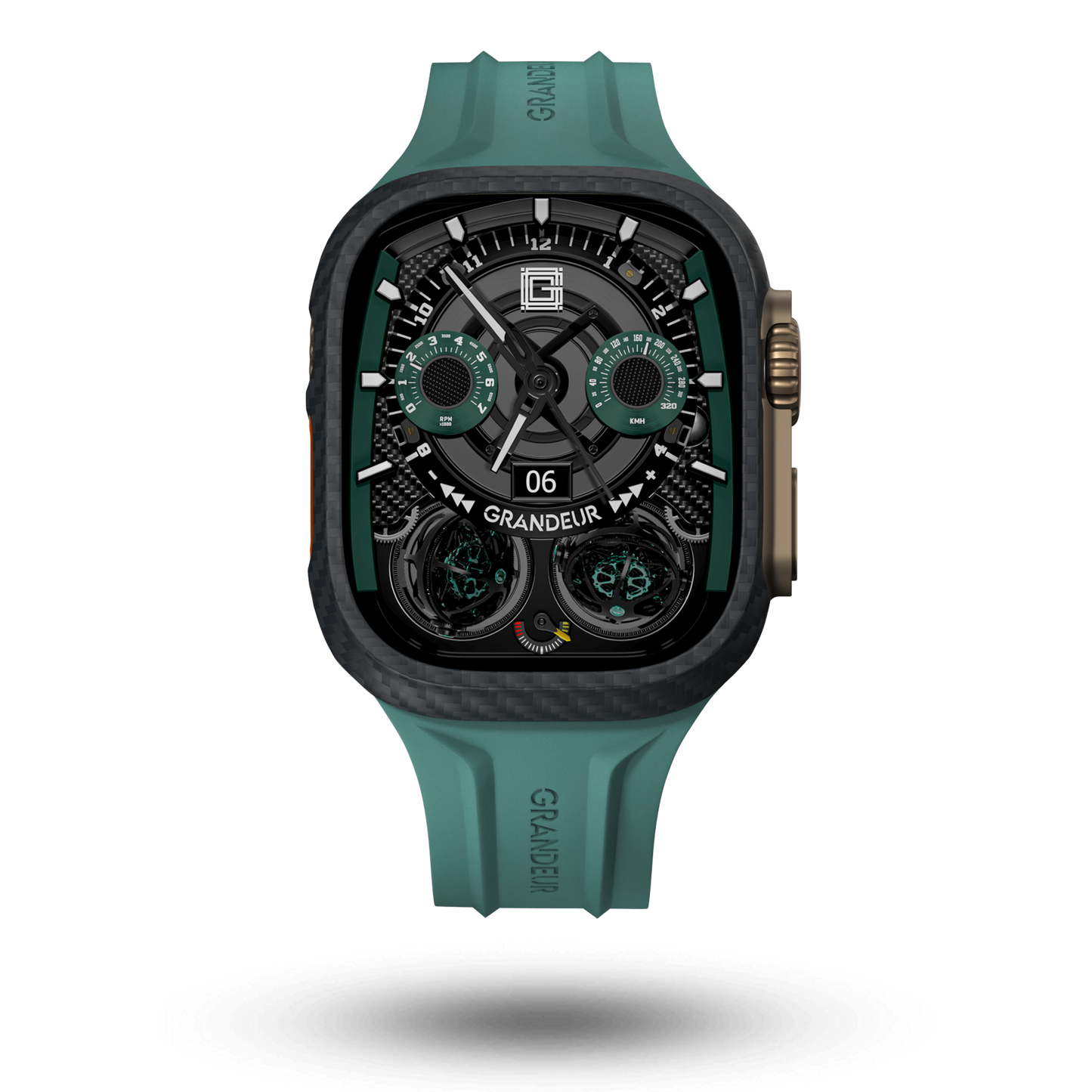 Carbon Fiber Apple Watch Case - Dark Green Strap