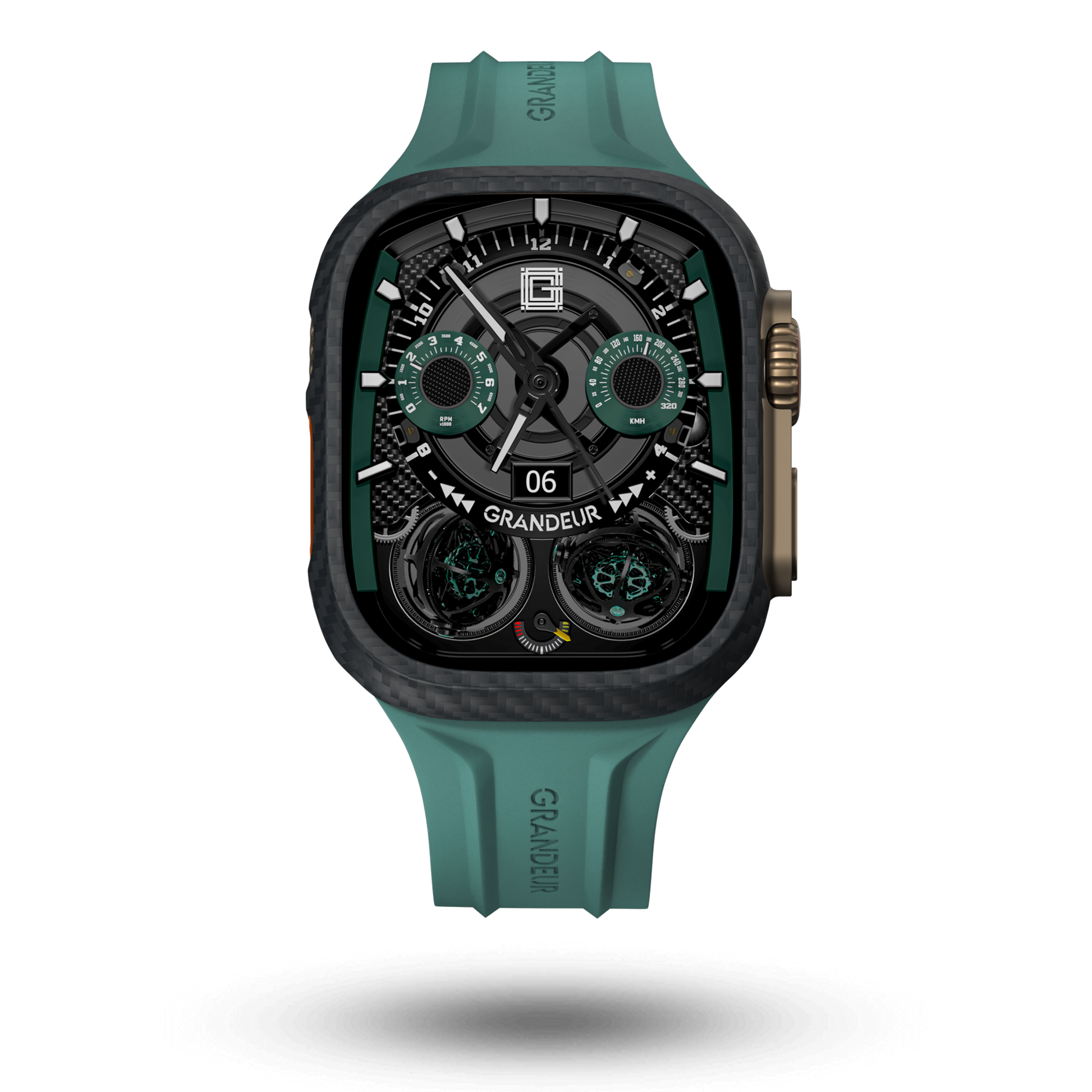 Carbon Fiber Apple Watch Case - Dark Green Strap