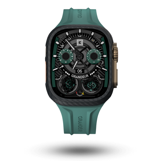 Carbon Fiber Apple Watch Case - Dark Green Strap