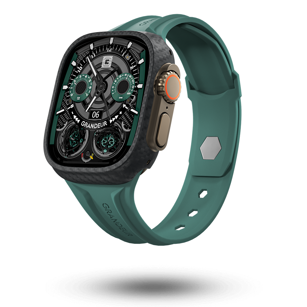 Carbon Fiber Apple Watch Case - Dark Green Strap