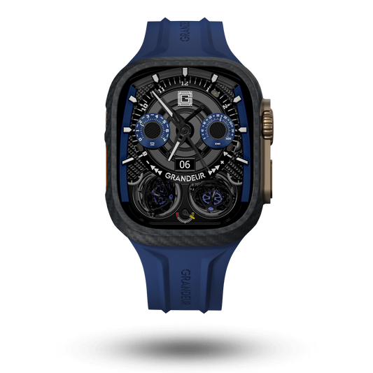 Carbon Fiber Apple Watch Case - Deep Navy Strap