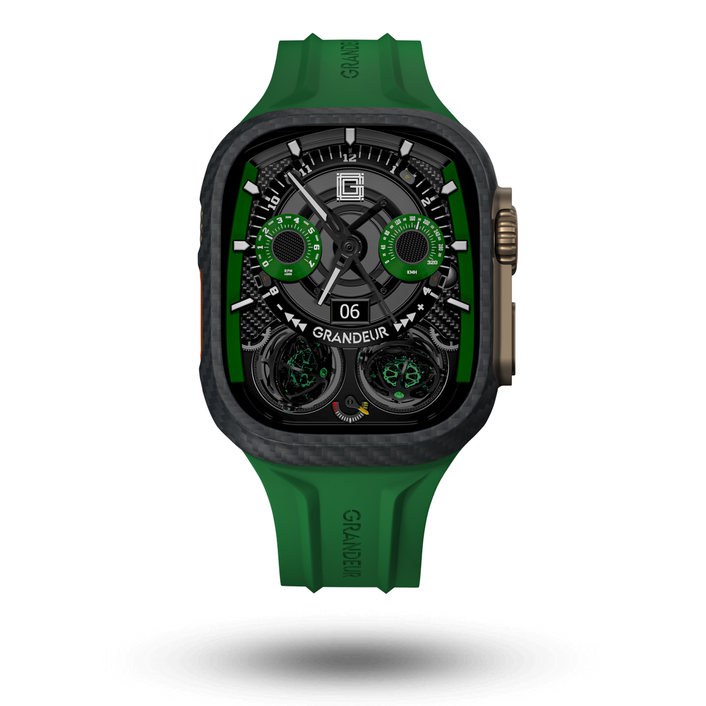 Carbon Fiber Apple Watch Case - Green Strap