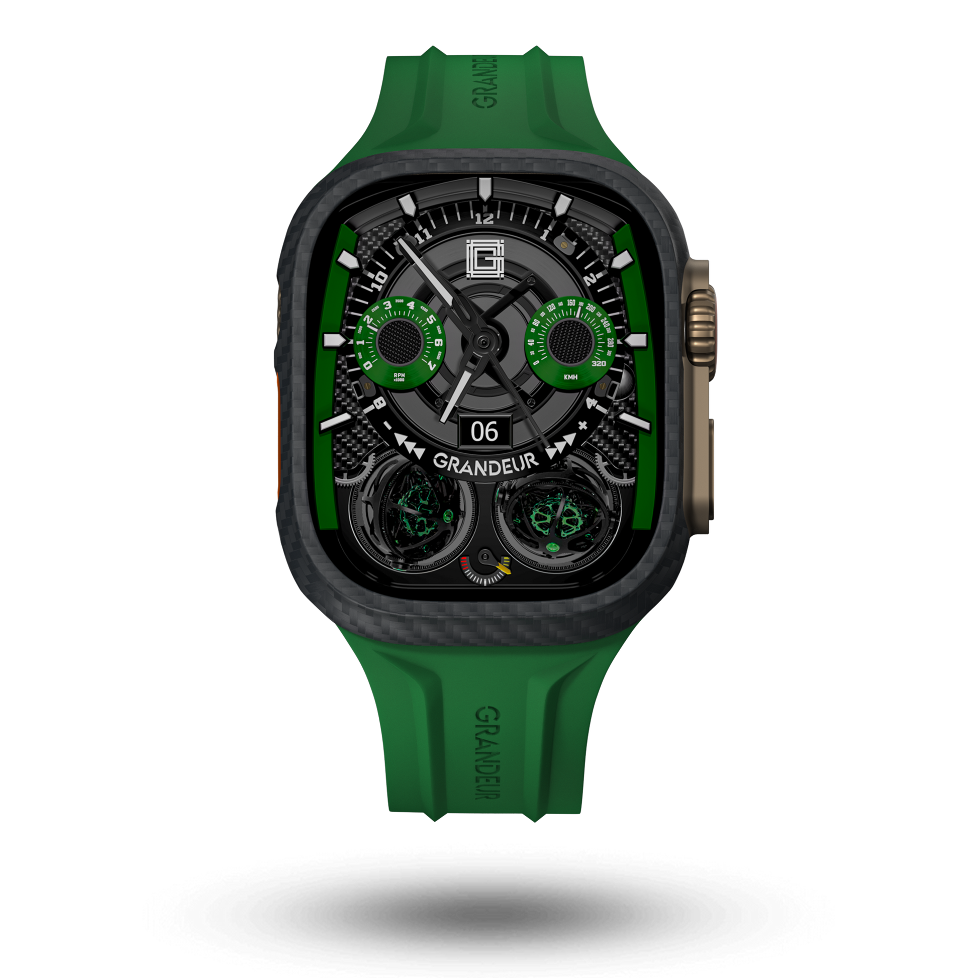 Carbon Fiber Apple Watch Case - Green Strap
