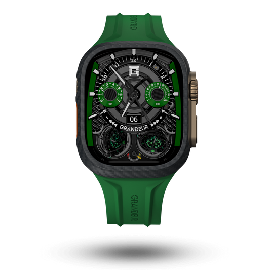 Carbon Fiber Apple Watch Case - Green Strap