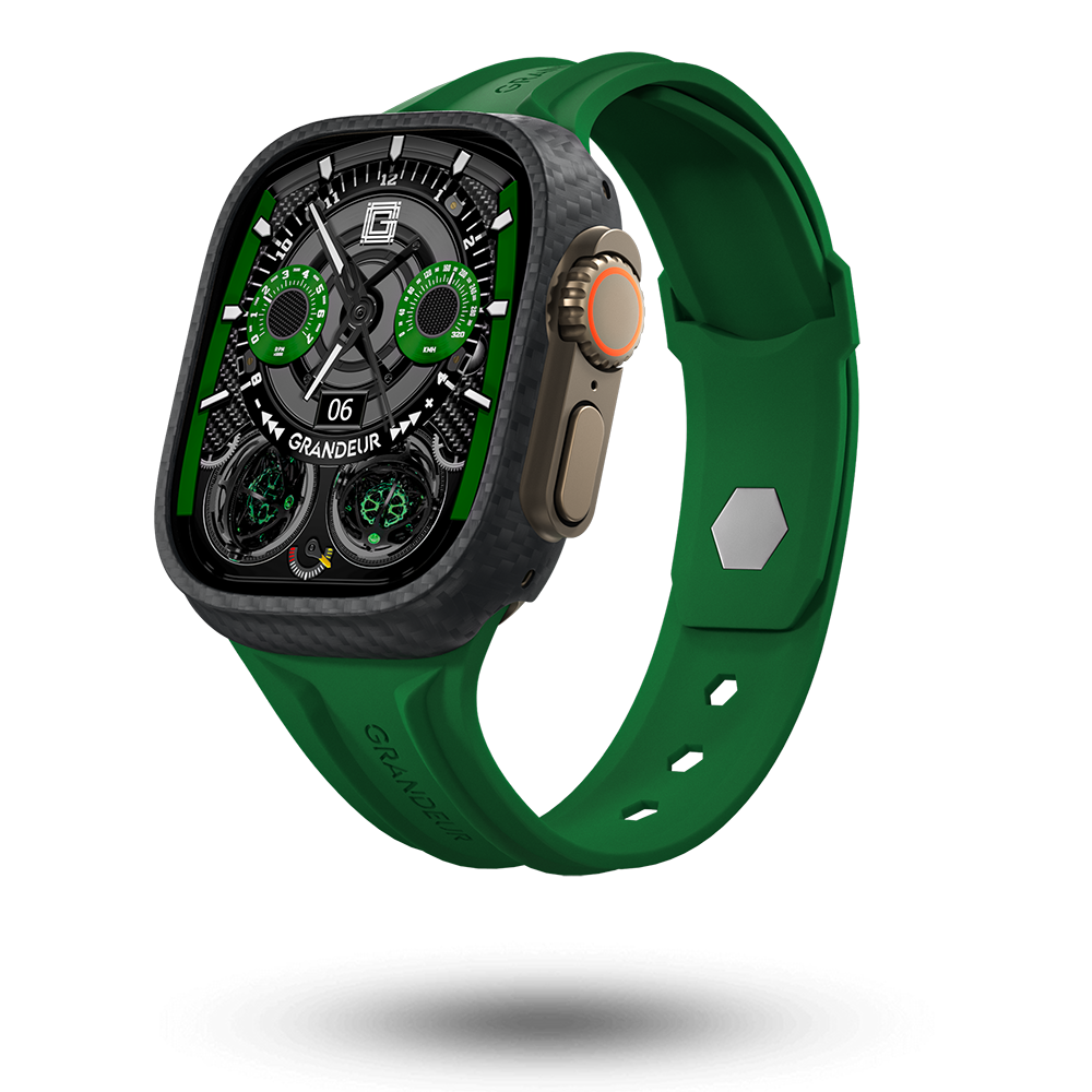Carbon Fiber Apple Watch Case - Green Strap
