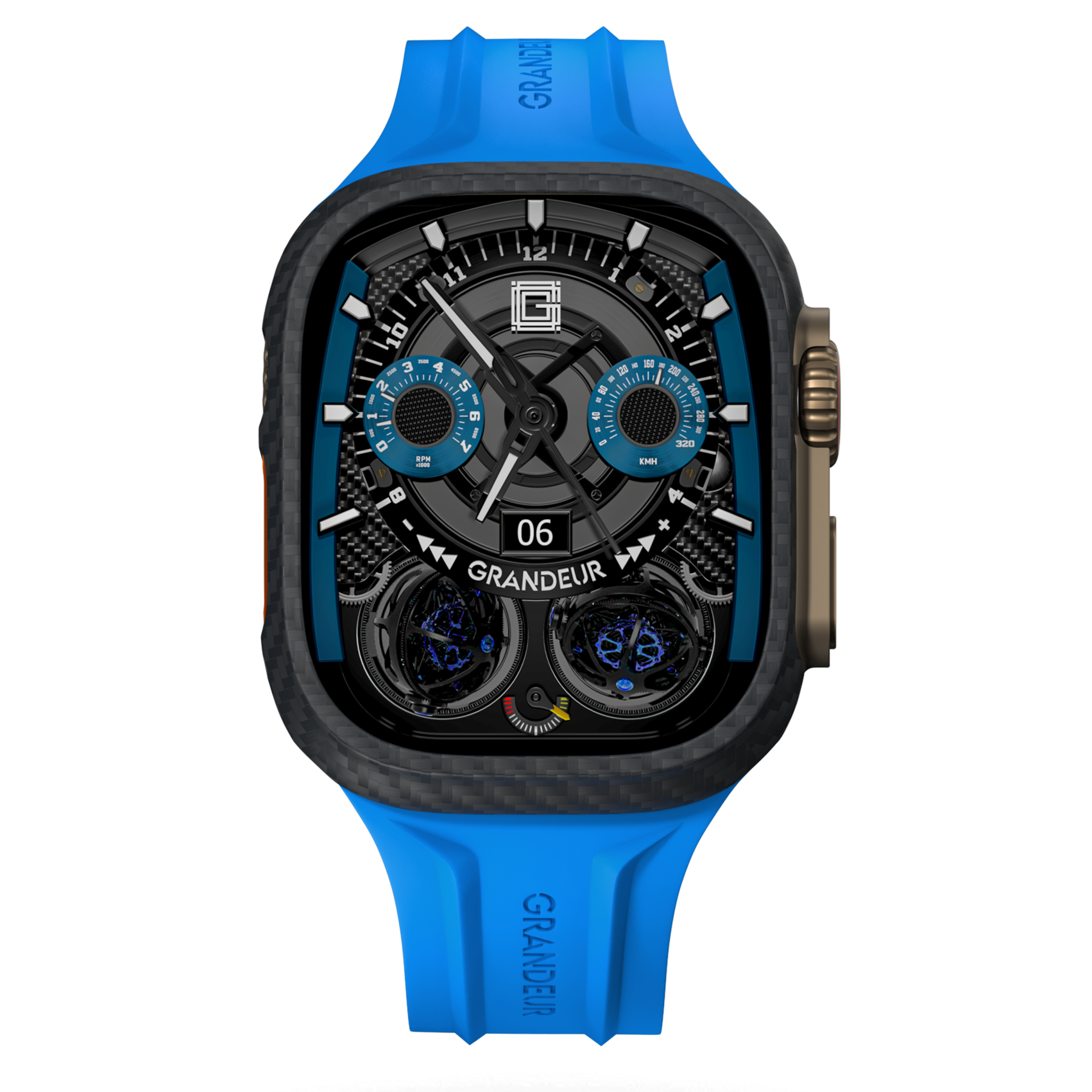Carbon Fiber Apple Watch Case - Light Blue Strap