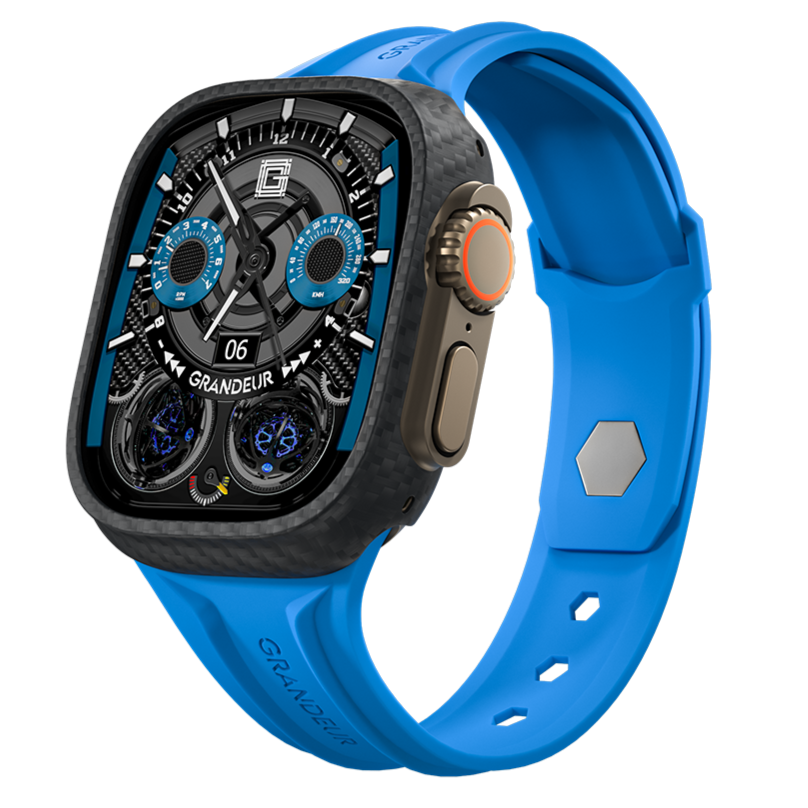 Carbon Fiber Apple Watch Case - Light Blue Strap