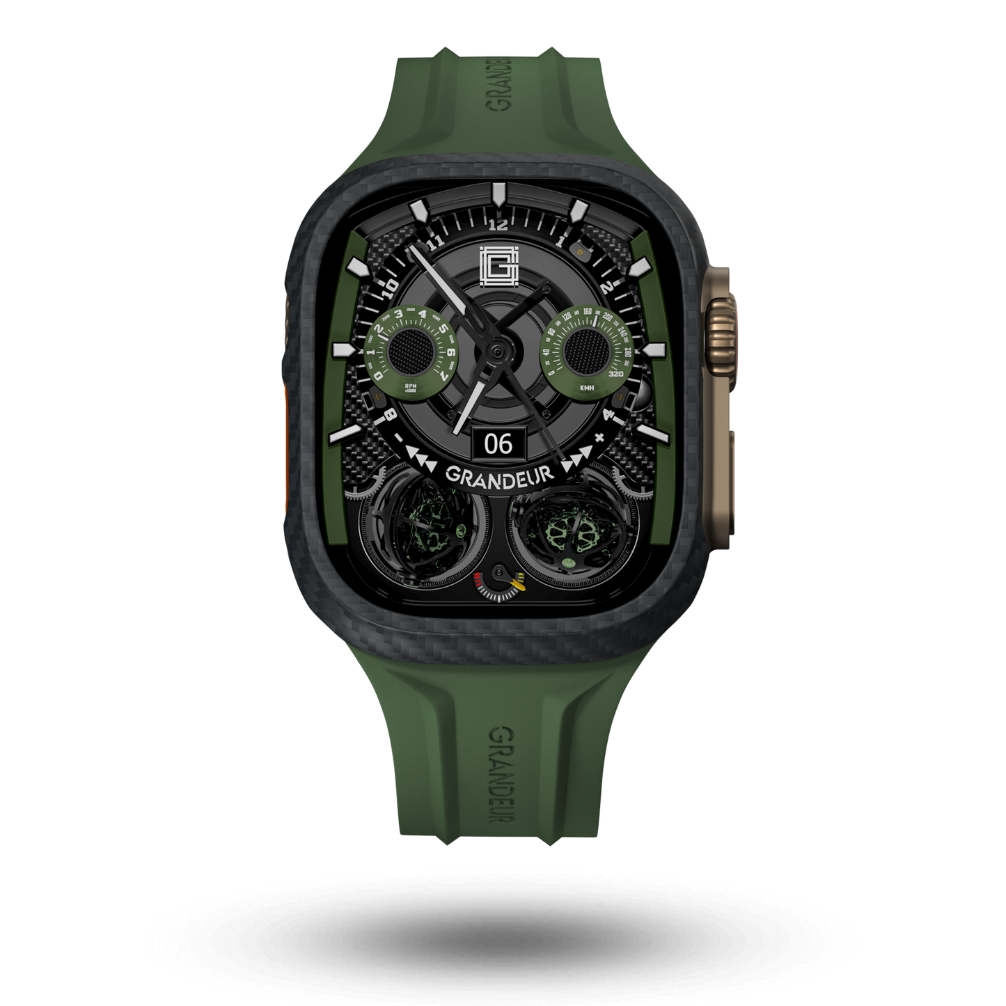 Carbon Fiber Apple Watch Case - Military Green Strap