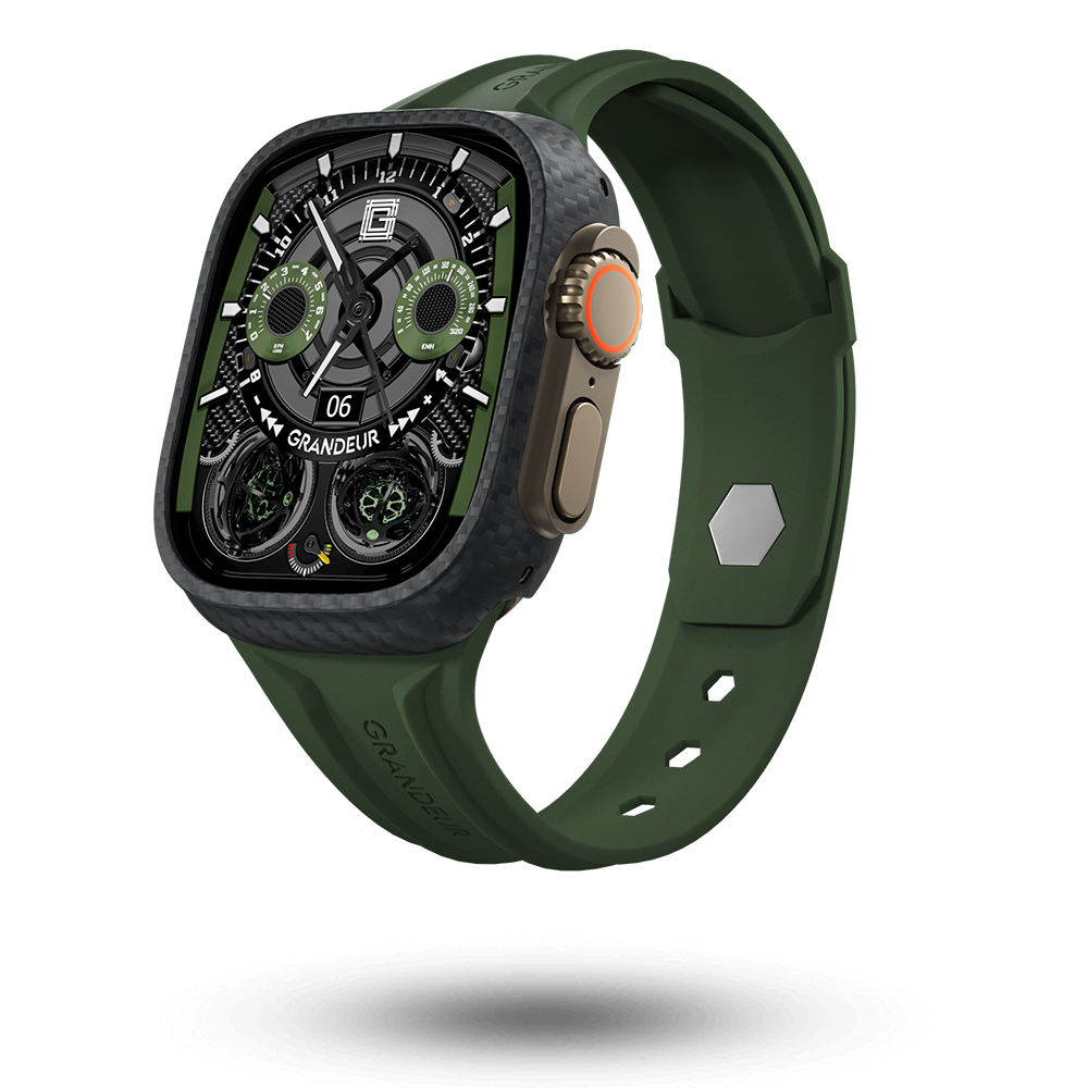 Carbon Fiber Apple Watch Case - Military Green Strap