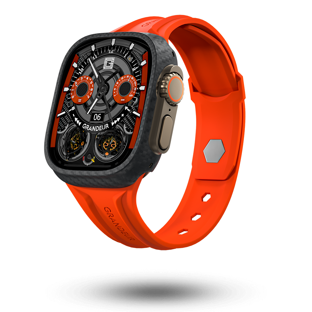 Carbon Fiber Apple Watch Case - Papaya Strap