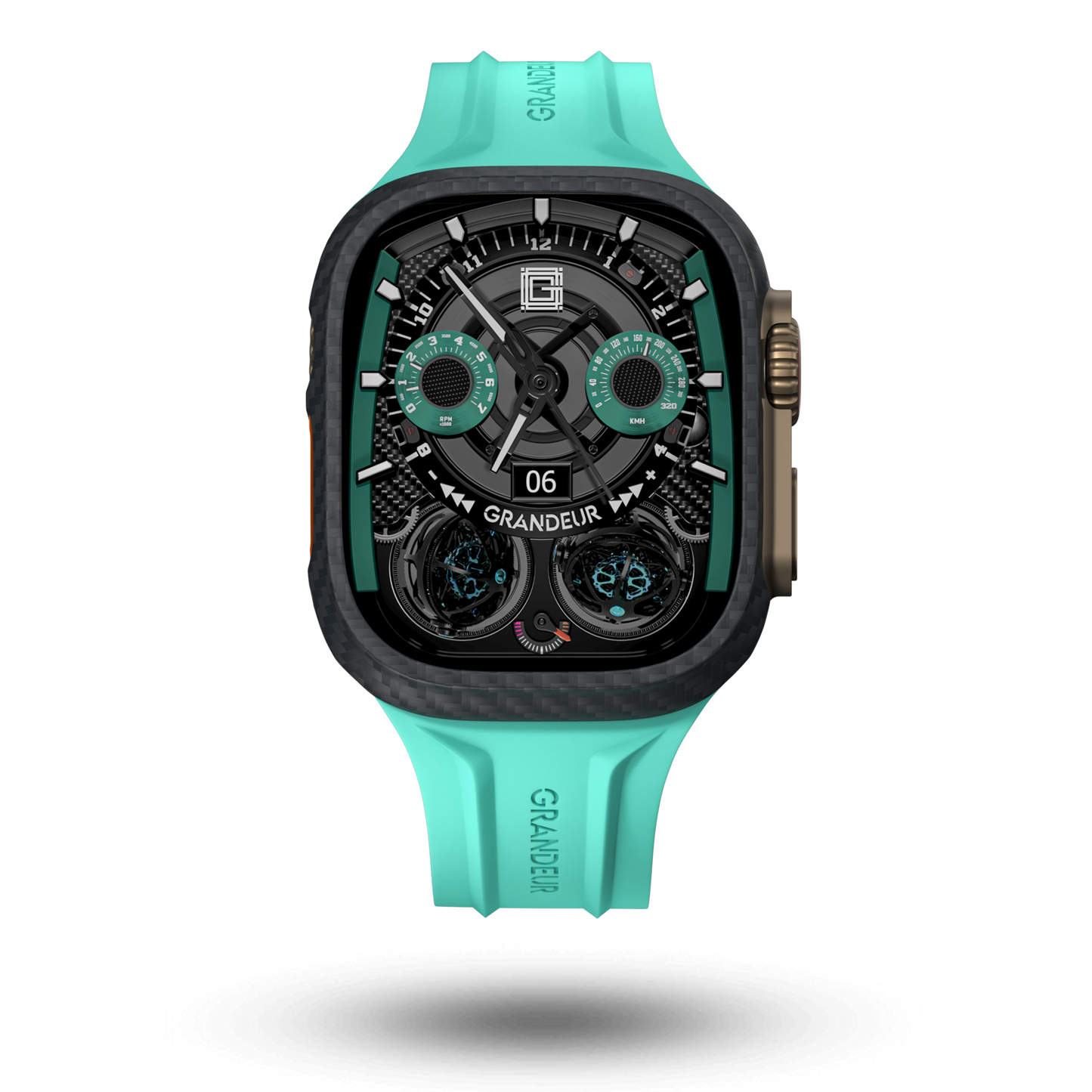 Carbon Fiber Apple Watch Case - Sea Blue Strap