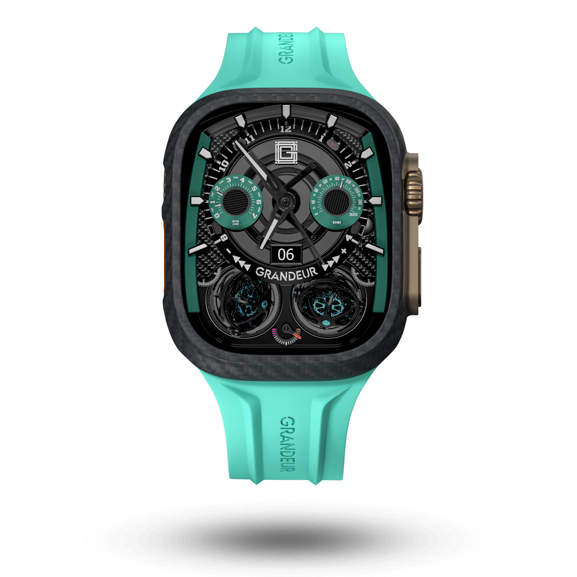 Carbon Fiber Apple Watch Case - Sea Blue Strap