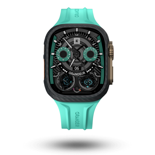 Carbon Fiber Apple Watch Case - Sea Blue Strap