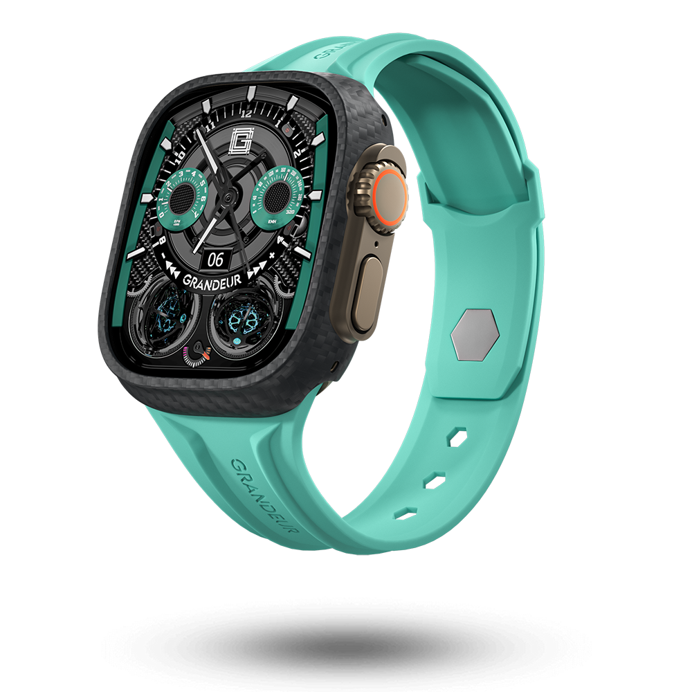 Carbon Fiber Apple Watch Case - Sea Blue Strap