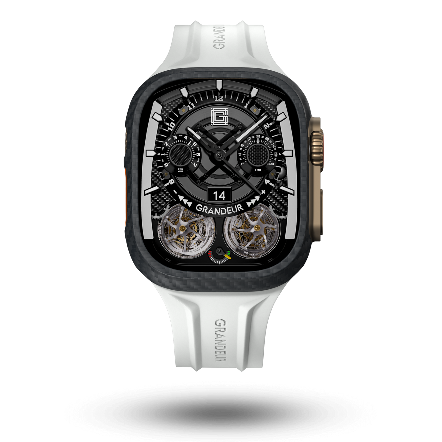 Carbon Fiber Apple Watch Case - Snow white Strap