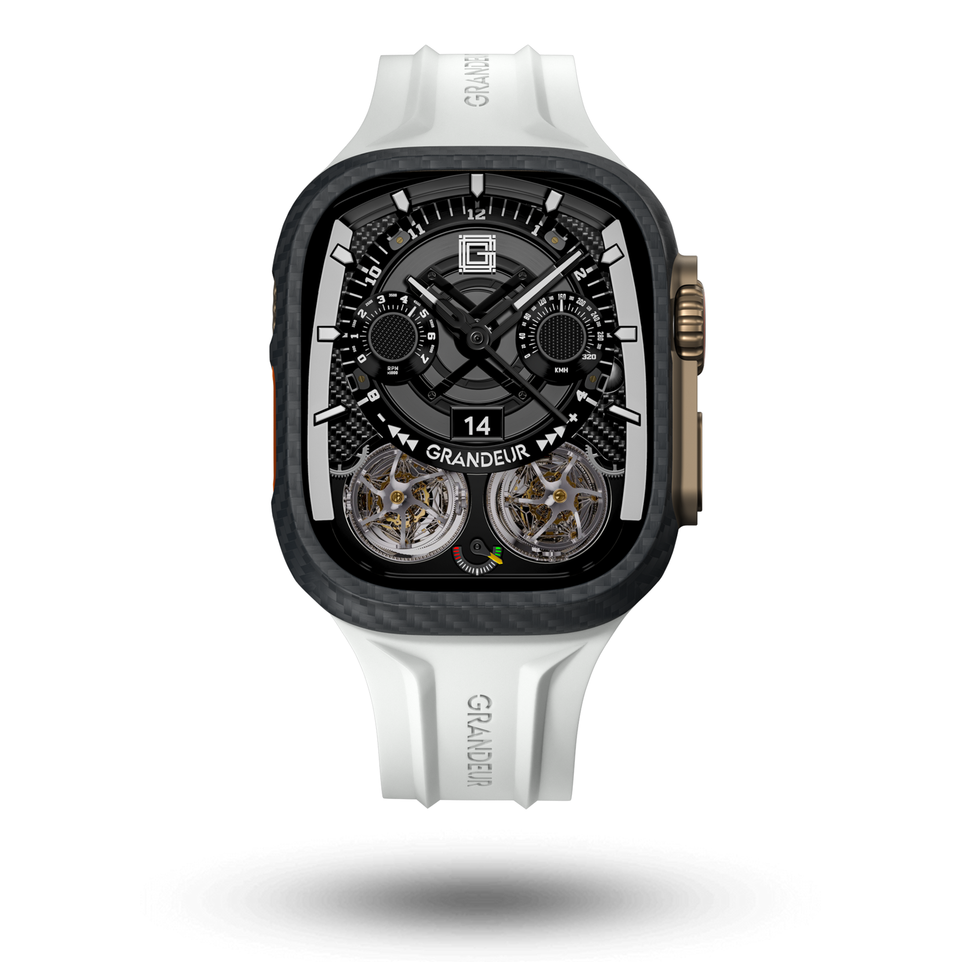 Carbon Fiber Apple Watch Case - Snow white Strap