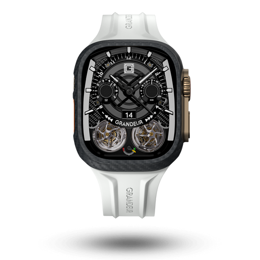 Carbon Fiber Apple Watch Case - Snow white Strap