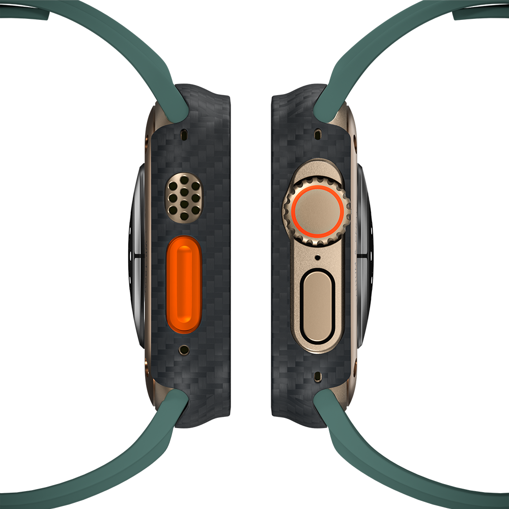 Carbon Fiber Apple Watch Case - Dark Green Strap
