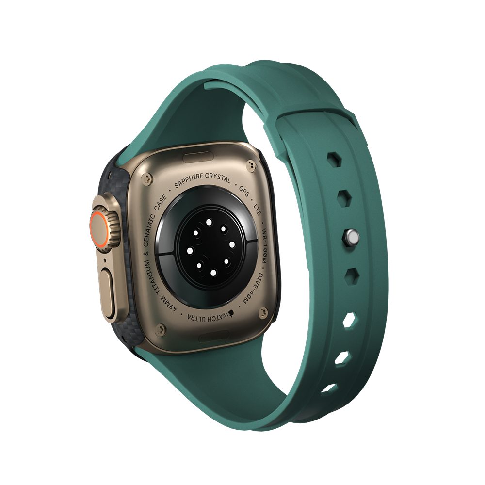 Carbon Fiber Apple Watch Case - Dark Green Strap