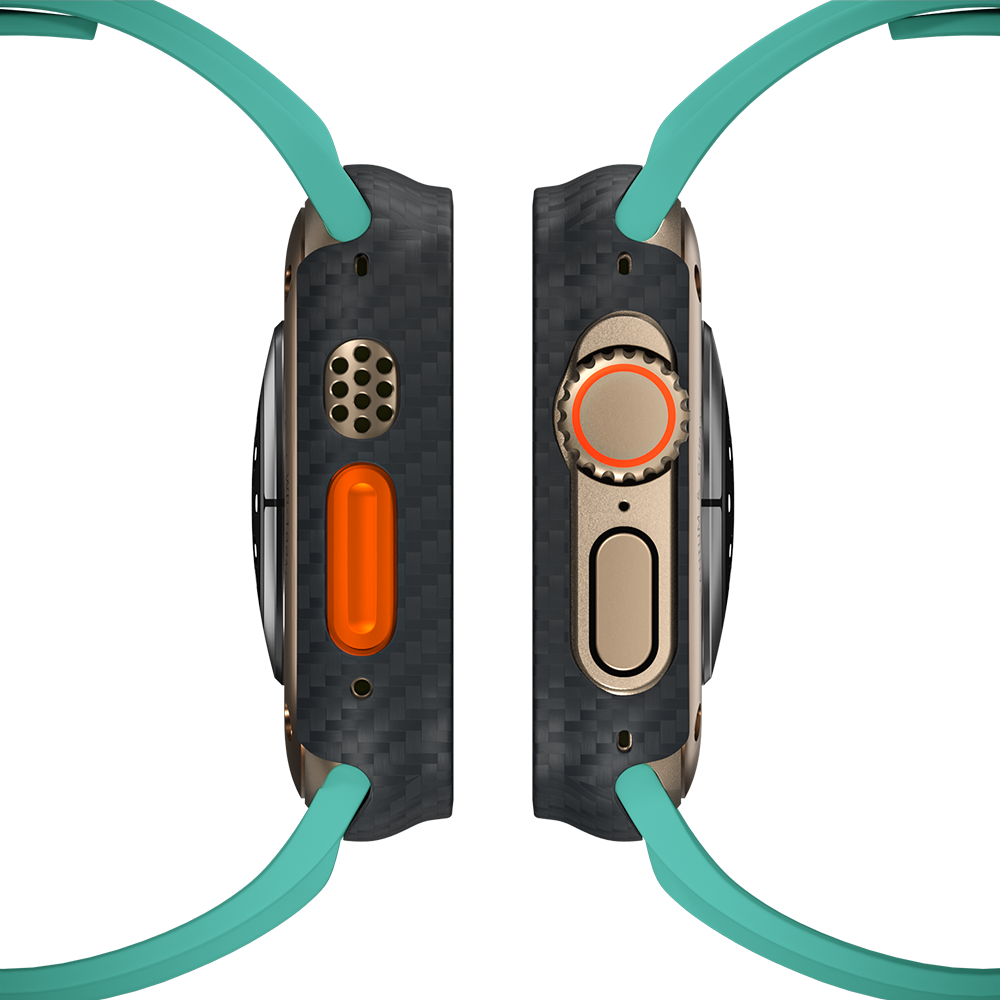 Carbon Fiber Apple Watch Case - Sea Blue Strap