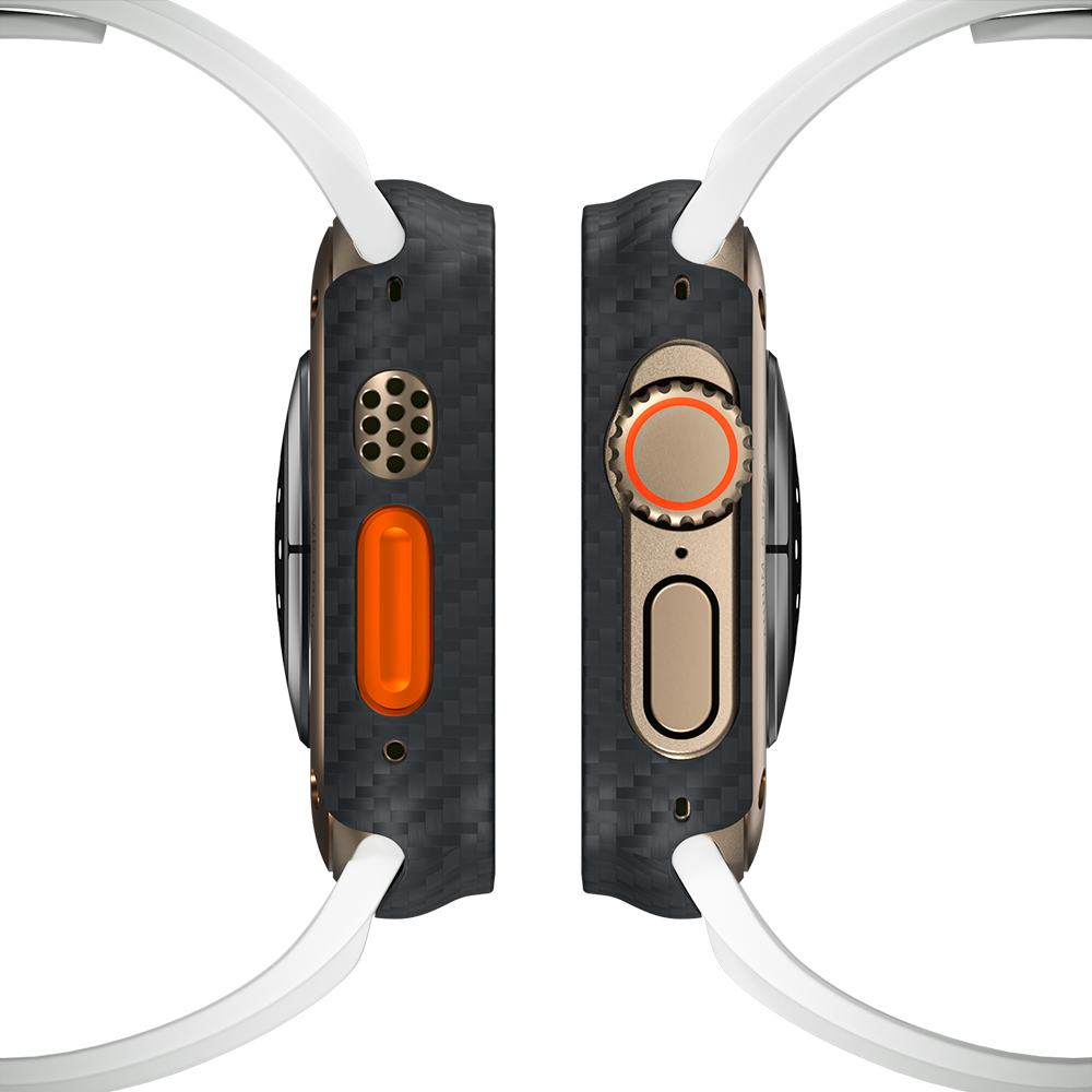 Carbon Fiber Apple Watch Case - Snow white Strap