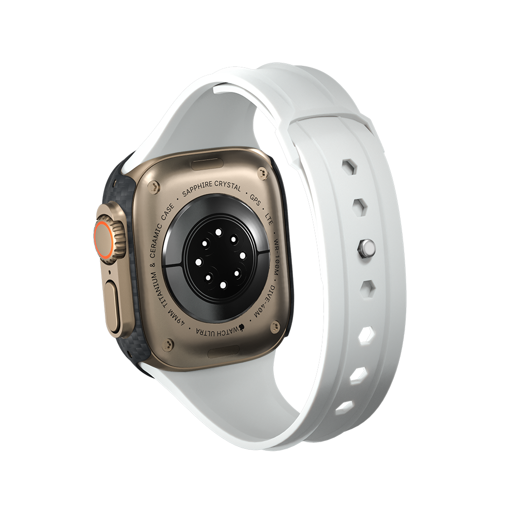 Carbon Fiber Apple Watch Case - Snow white Strap