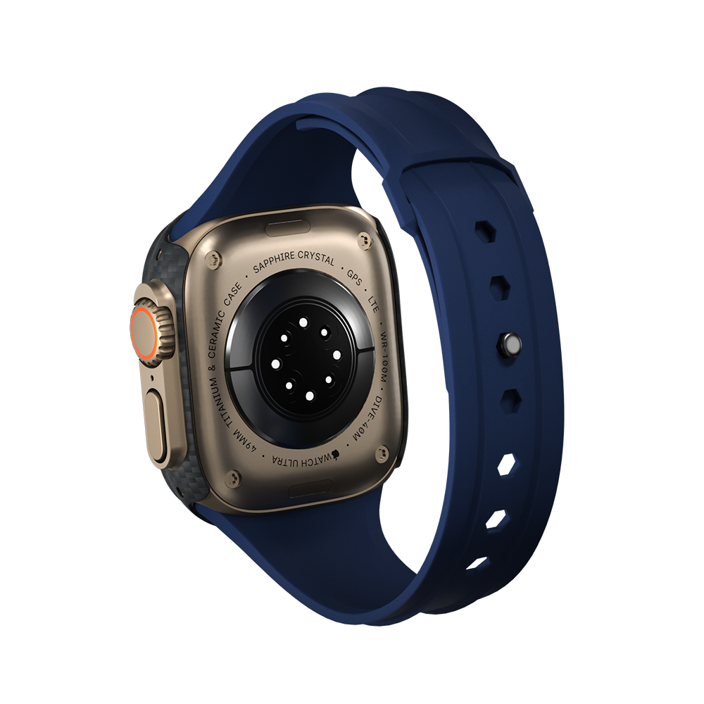 Carbon Fiber Apple Watch Case - Deep Navy Strap