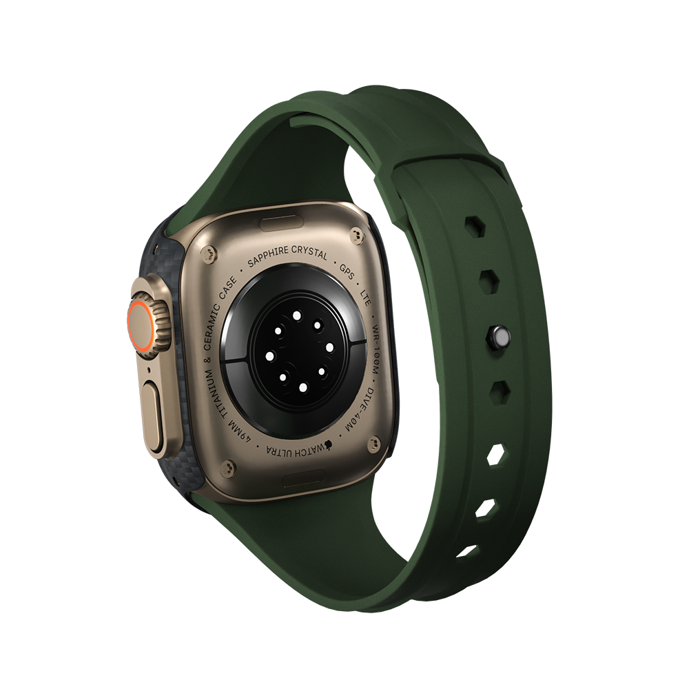Carbon Fiber Apple Watch Case - Military Green Strap