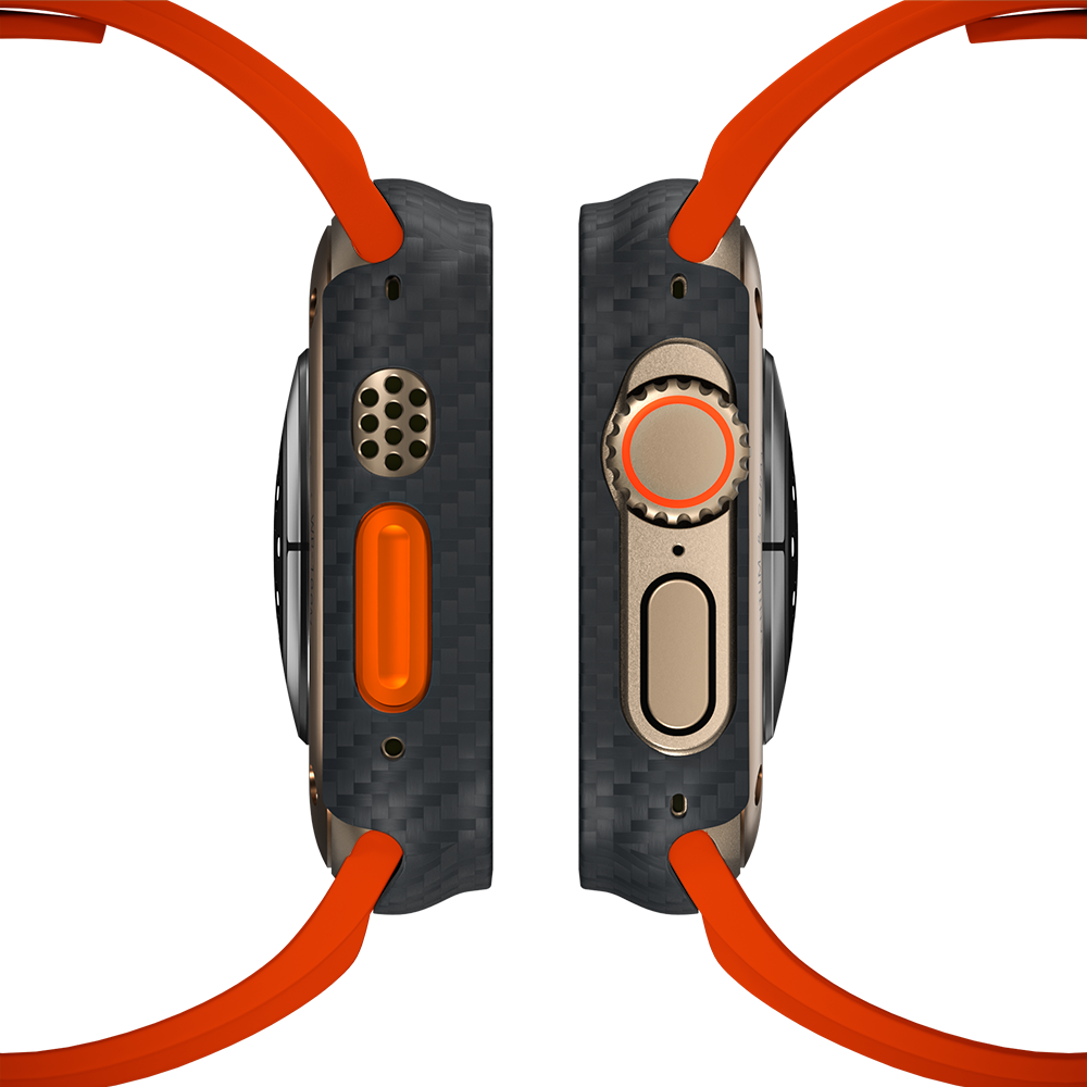 Carbon Fiber Apple Watch Case - Papaya Strap
