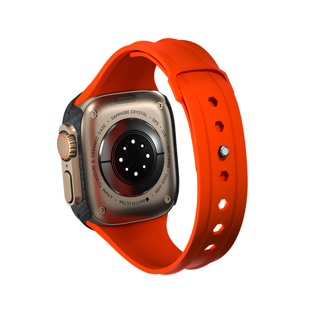 Carbon Fiber Apple Watch Case - Papaya Strap