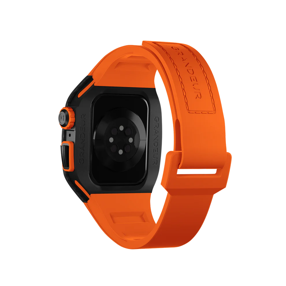 Carbon Fiber Apple Watch Case - Papaya Strap