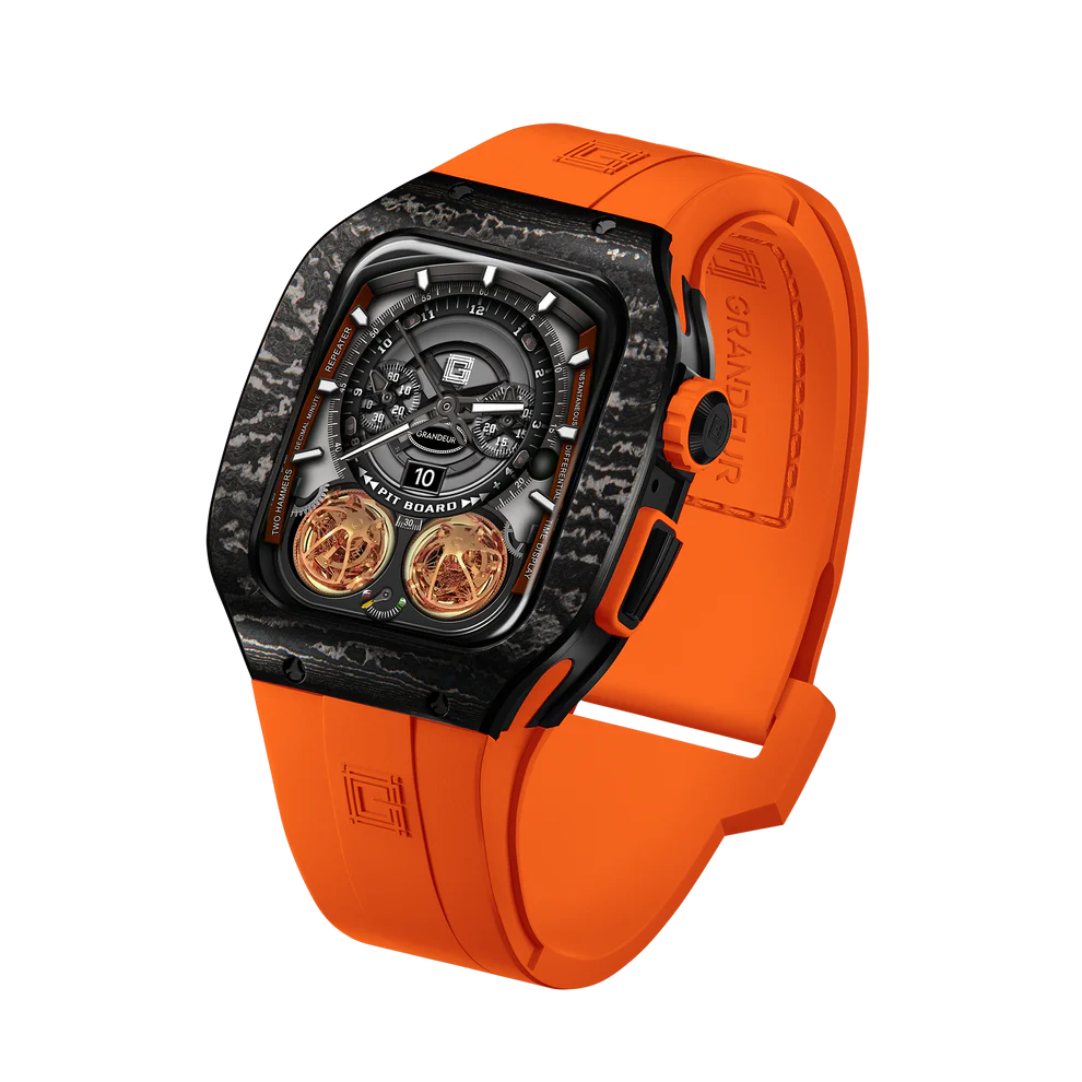 Carbon Fiber Apple Watch Case - Papaya Strap