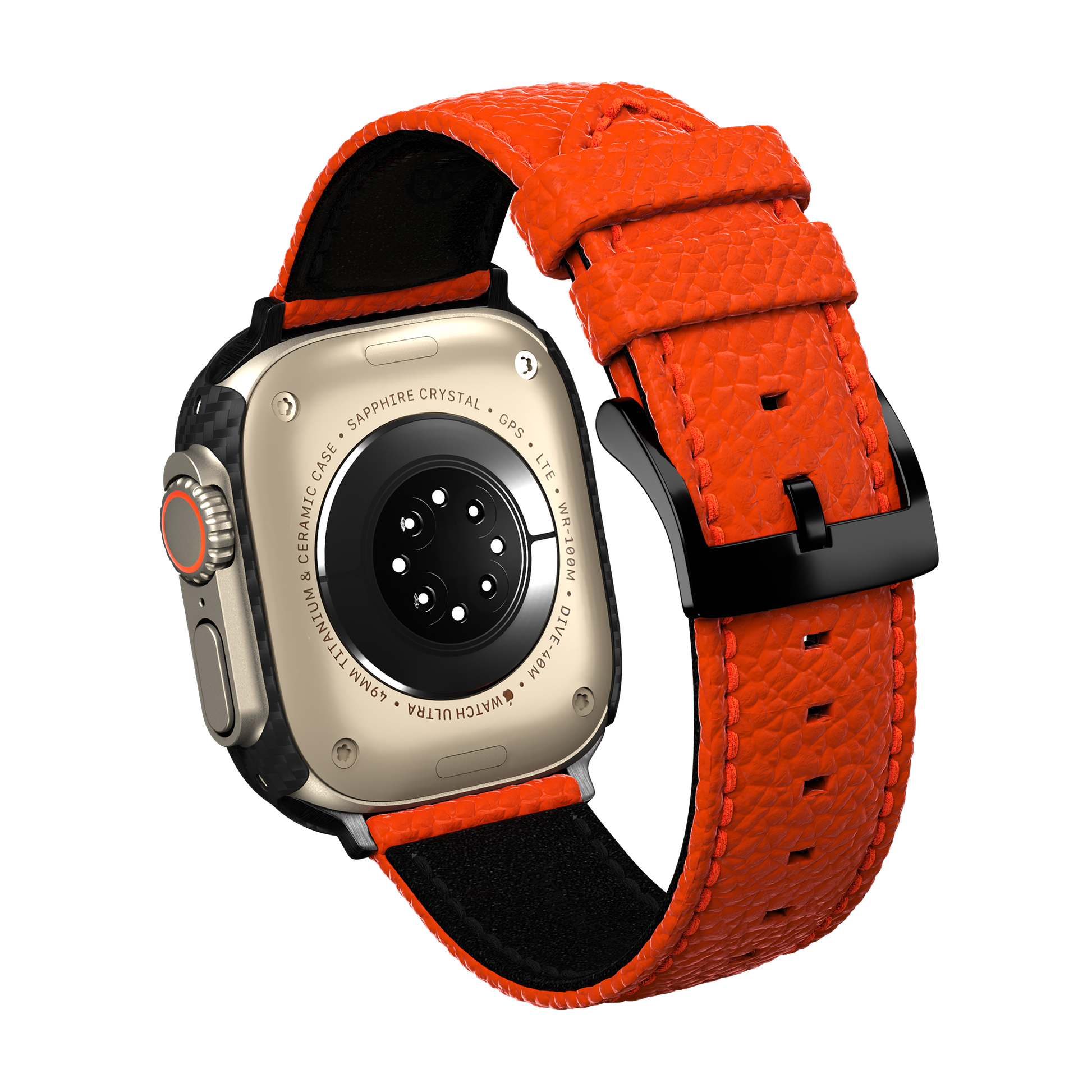 Togo Leather Apple Watch Strap - mandarin orange