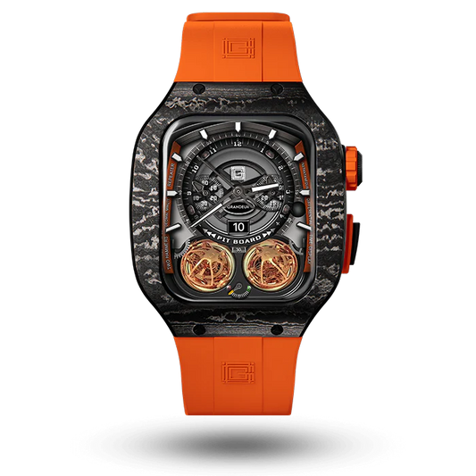 Carbon Fiber Apple Watch Case - Papaya Strap